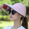 Wide Brim Sun Visor Foldable Picnic Hat Beach UV Protection Scallop Cap For Outdoor With Faux Pearl & Flower; Women's Hat & Caps